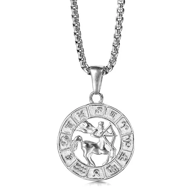 Silver Color 12 Horoscope Zodiac Sign Pendant Necklace For Women Men