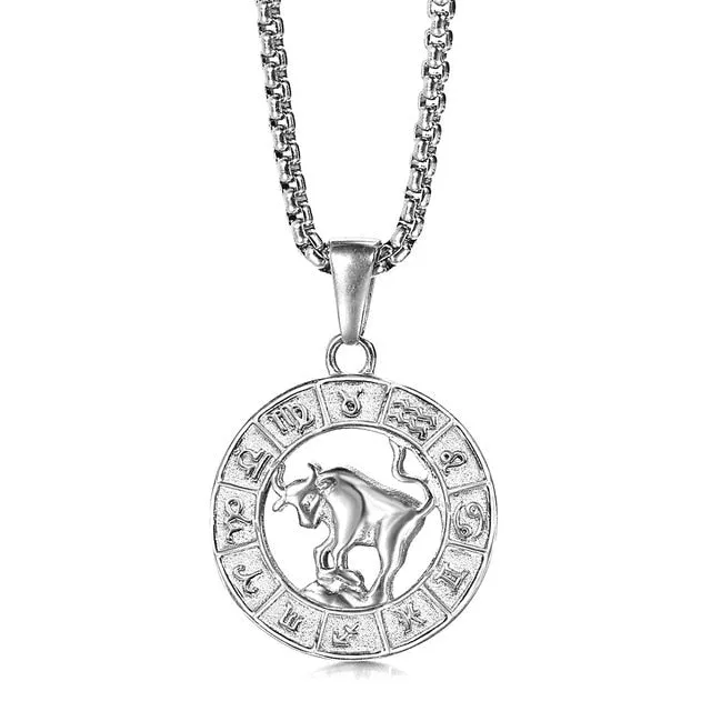 Silver Color 12 Horoscope Zodiac Sign Pendant Necklace For Women Men