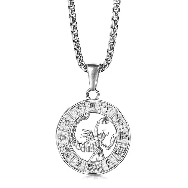 Silver Color 12 Horoscope Zodiac Sign Pendant Necklace For Women Men