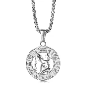 Silver Color 12 Horoscope Zodiac Sign Pendant Necklace For Women Men