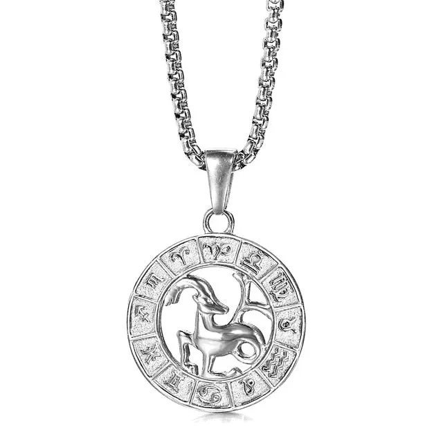 Silver Color 12 Horoscope Zodiac Sign Pendant Necklace For Women Men