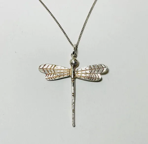 Silver Dragonfly Pendant 2 with chain (PG35)