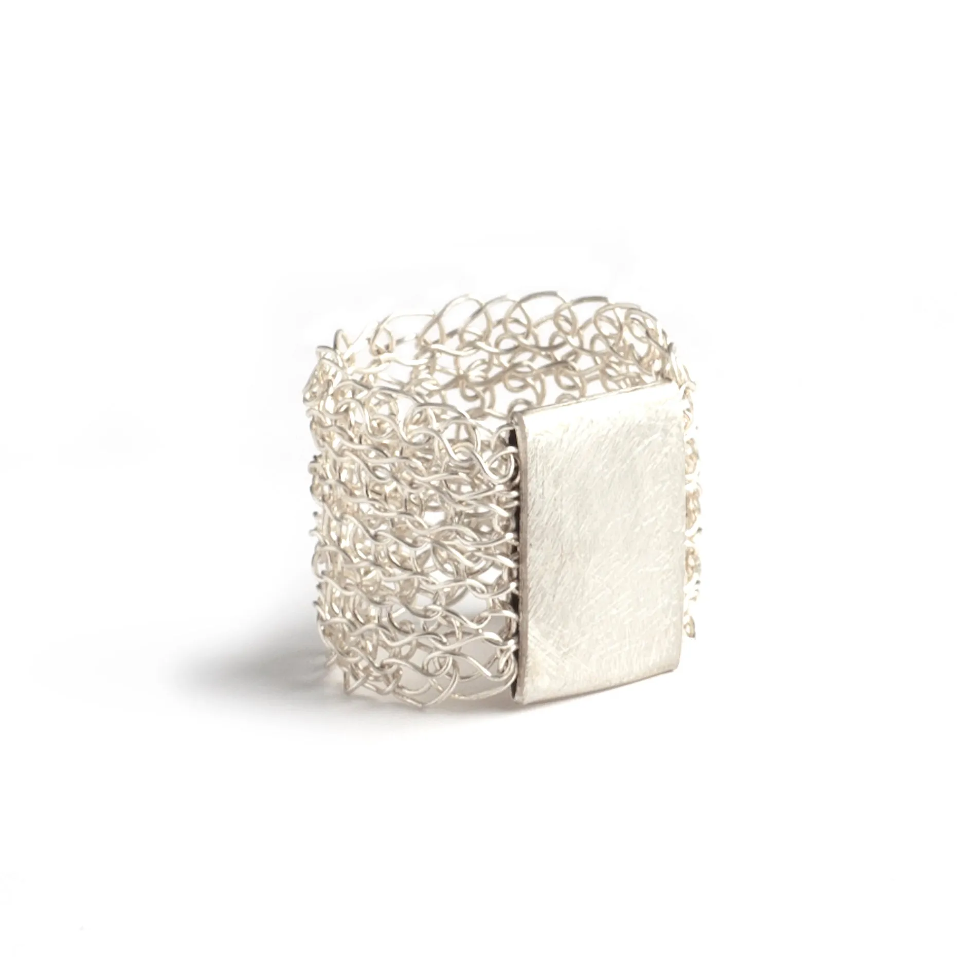 Silver Geometric Ring - wire crochet statement ring