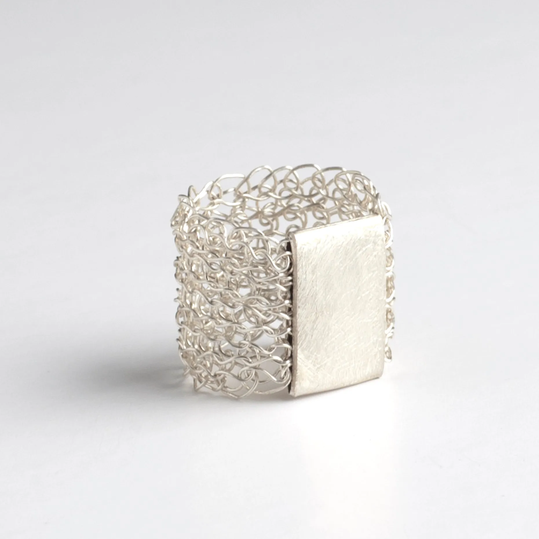 Silver Geometric Ring - wire crochet statement ring