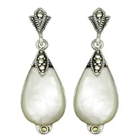 Silver Marcasite & Pearl Teardrop Earrings