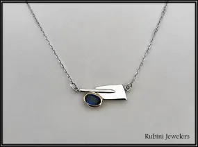 Silver Oar and 14kt Gold Bezel Set Sapphire Necklace