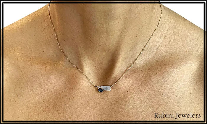 Silver Oar and 14kt Gold Bezel Set Sapphire Necklace