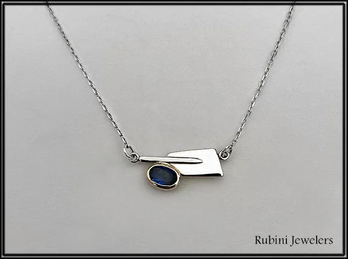 Silver Oar and 14kt Gold Bezel Set Sapphire Necklace