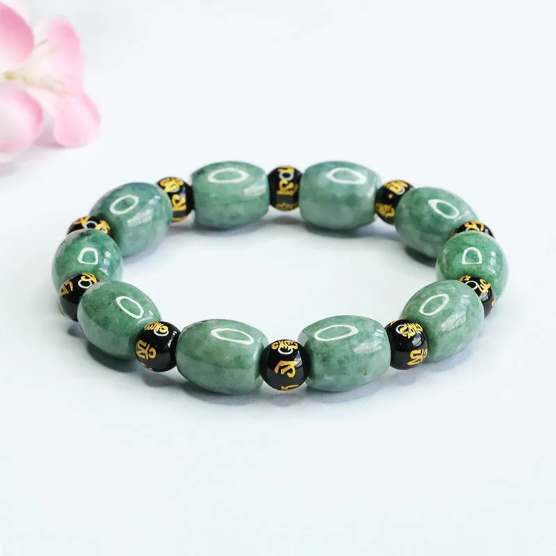 Six Character Proverbs Fortune's Favor Sterling Silver Jade Bracelet