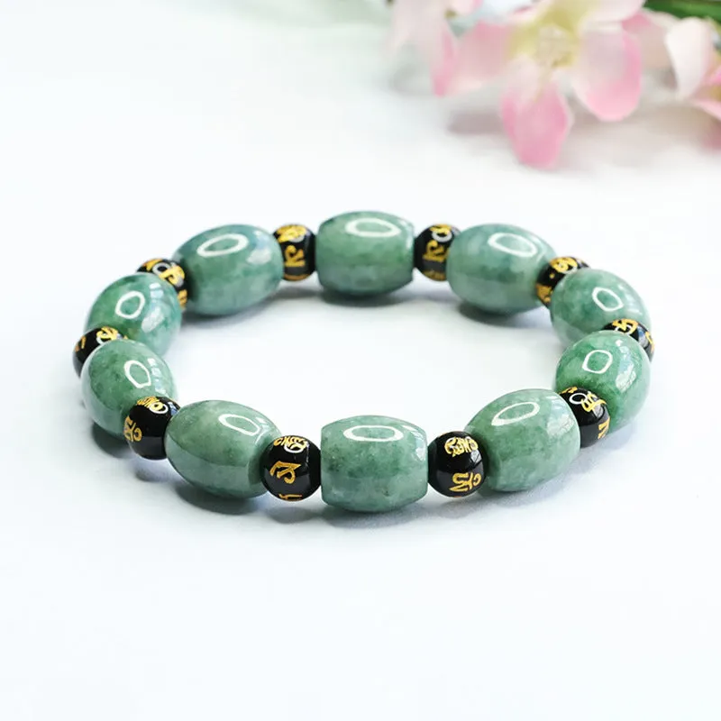 Six Character Proverbs Fortune's Favor Sterling Silver Jade Bracelet