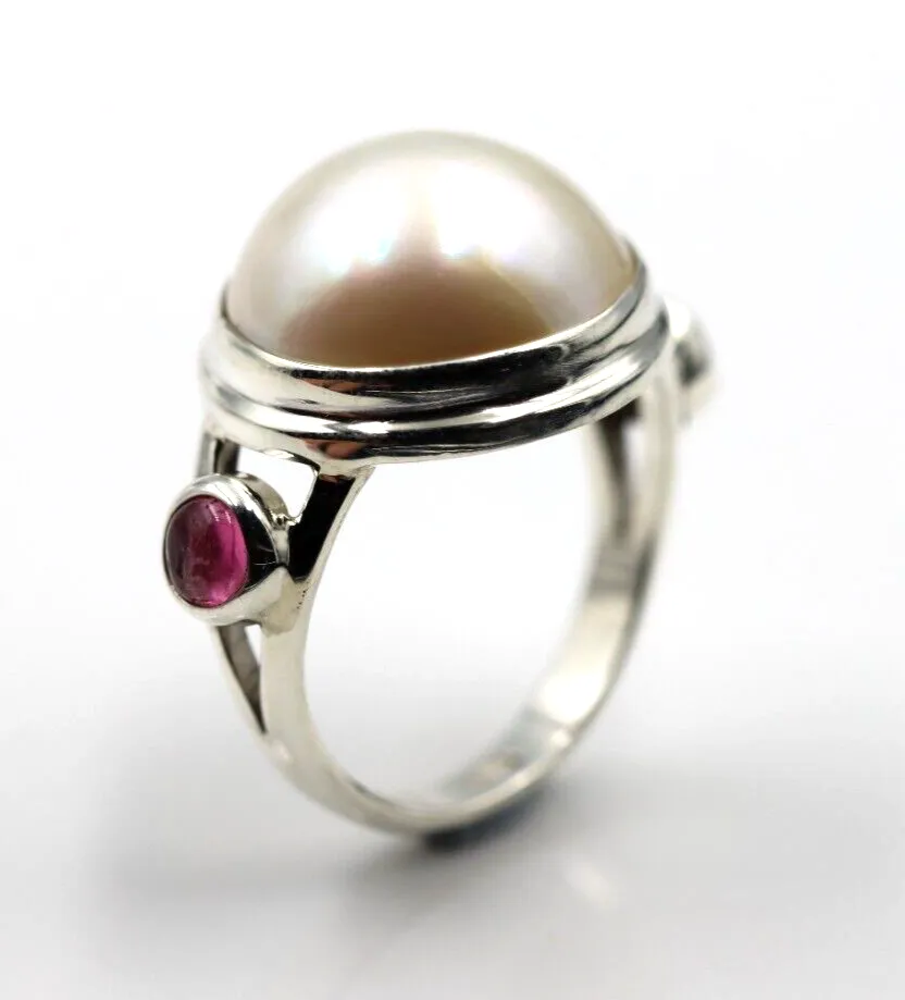 Size O Sterling Silver 925 Tourmaline   Mabe Pearl Ring