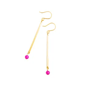 Skinny Stick Gemstone Earrings - Magenta