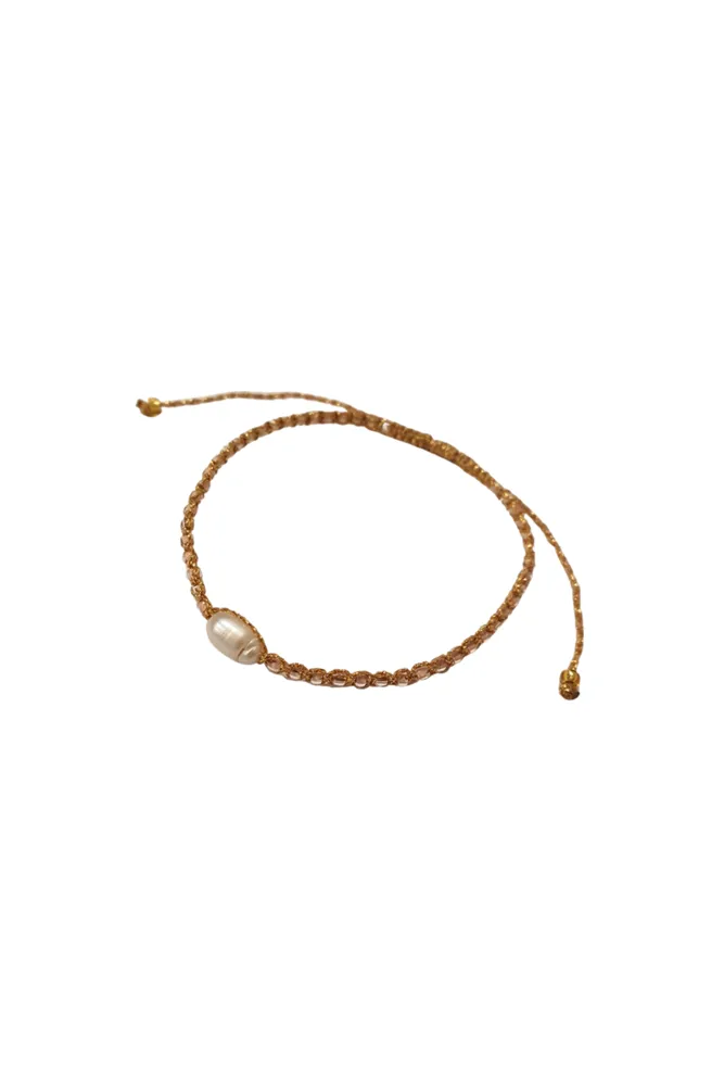 Sliding Knot Freshwater Pearl & Gold Lurex Bracelet