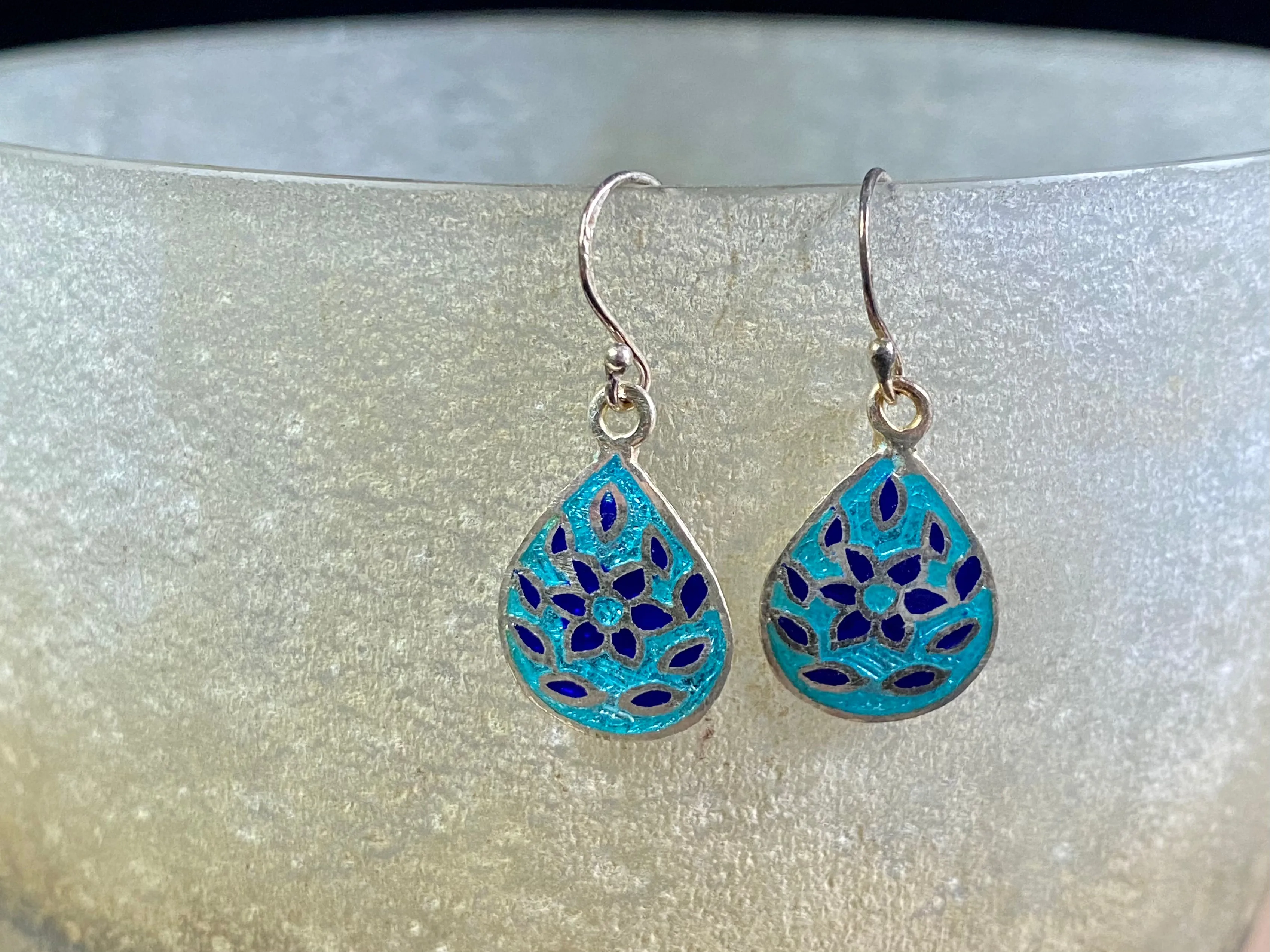 Small Silver and Enamel Teardrop Earrings