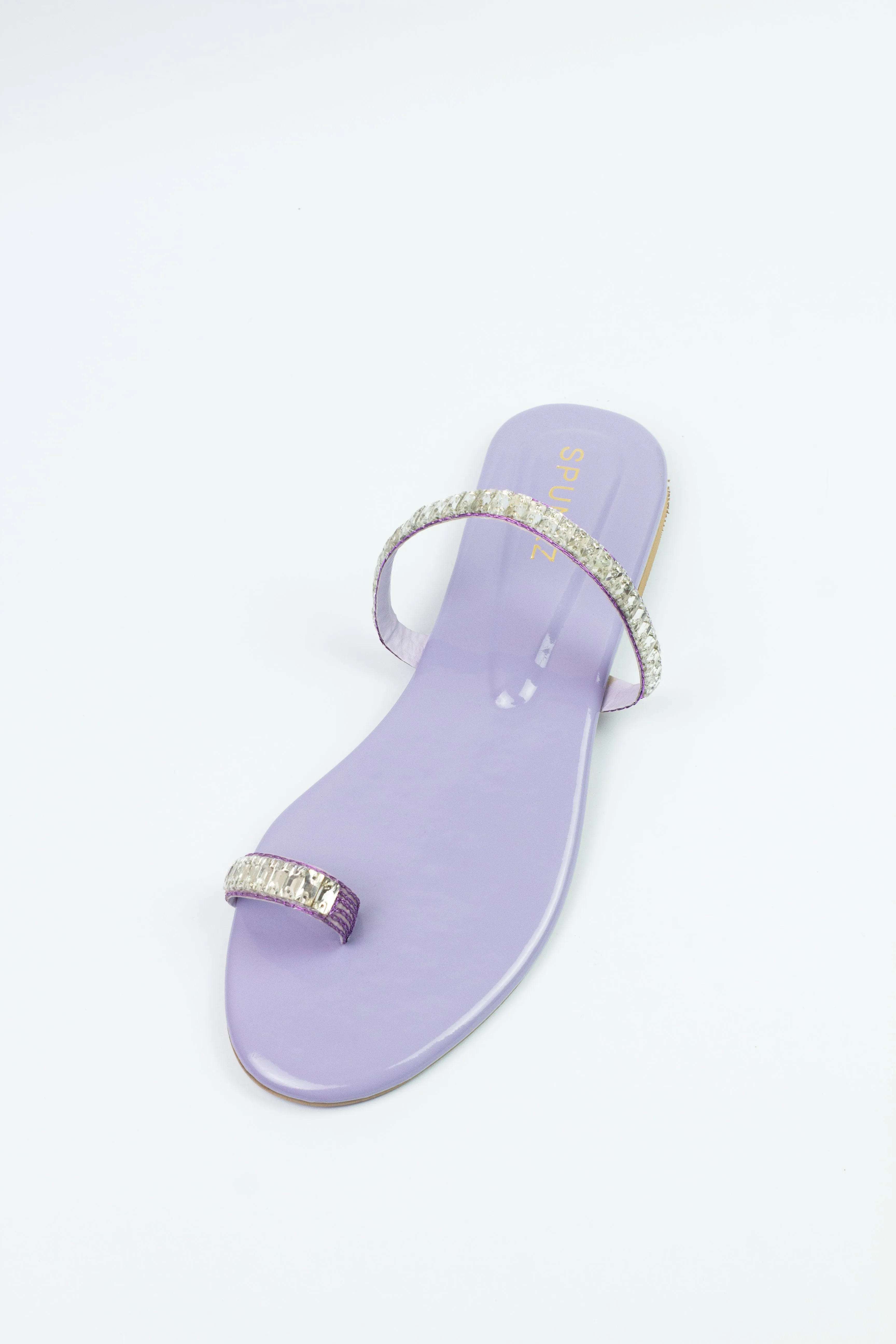 Spunkz Lilac Sparkling Crystal Chain Embellished Formal Thong Sandals