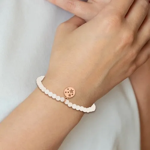 Stainless Steel Rose Gold Stars Charm 4.2mm White Jade Stretch Bracelet