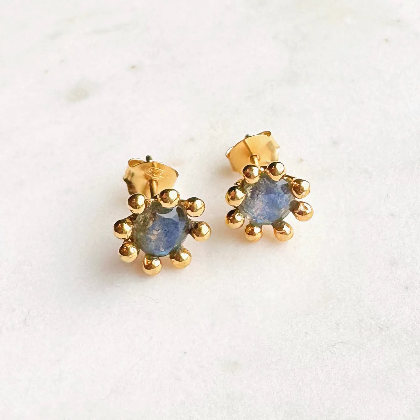 Starburst Gemstone Stud Earrings: labradorite