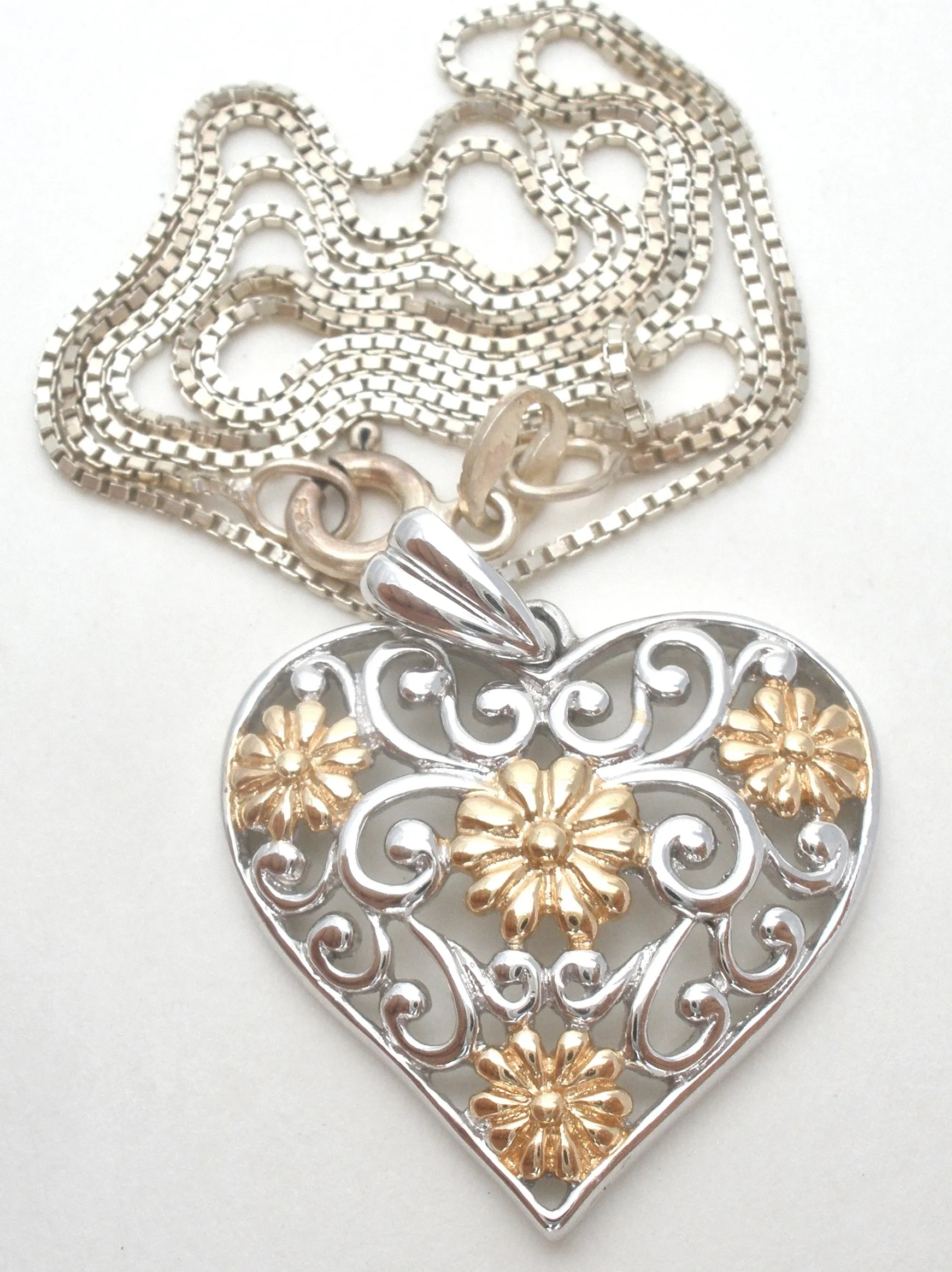 Sterling & Gold Heart Necklace 18" Ross Simons