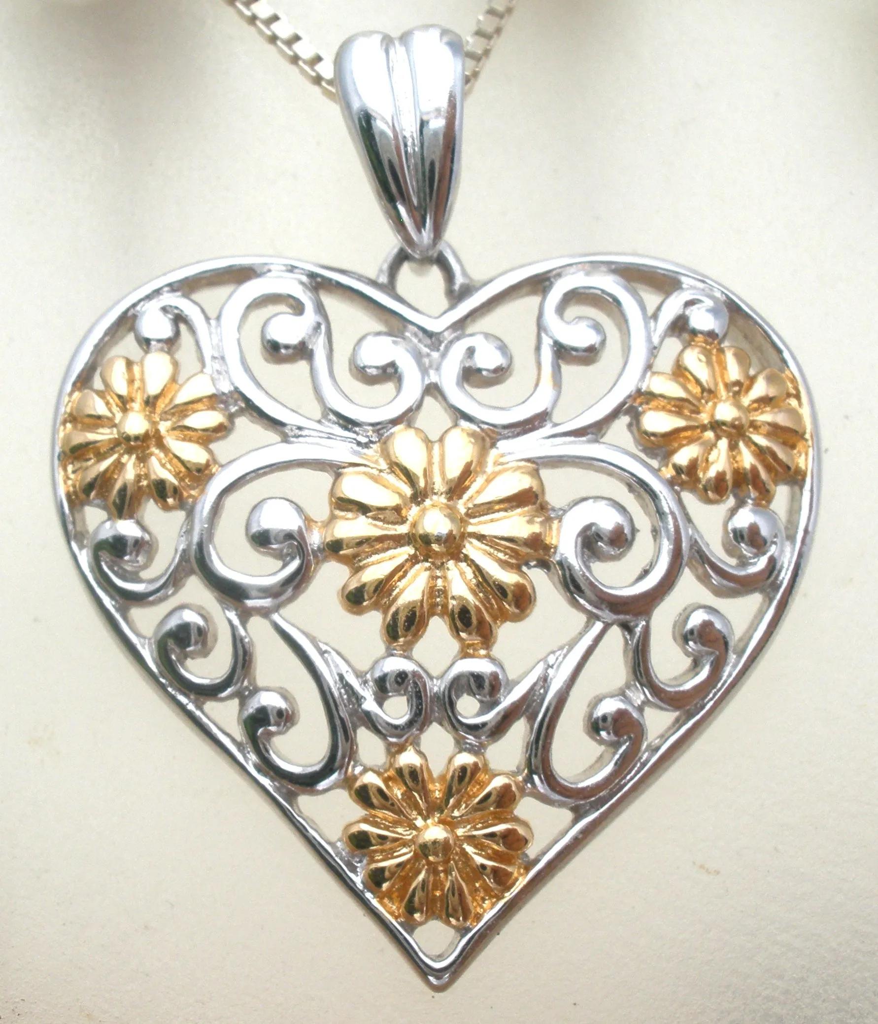 Sterling & Gold Heart Necklace 18" Ross Simons