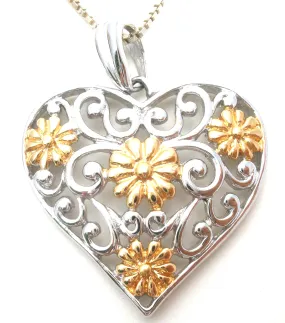 Sterling & Gold Heart Necklace 18" Ross Simons