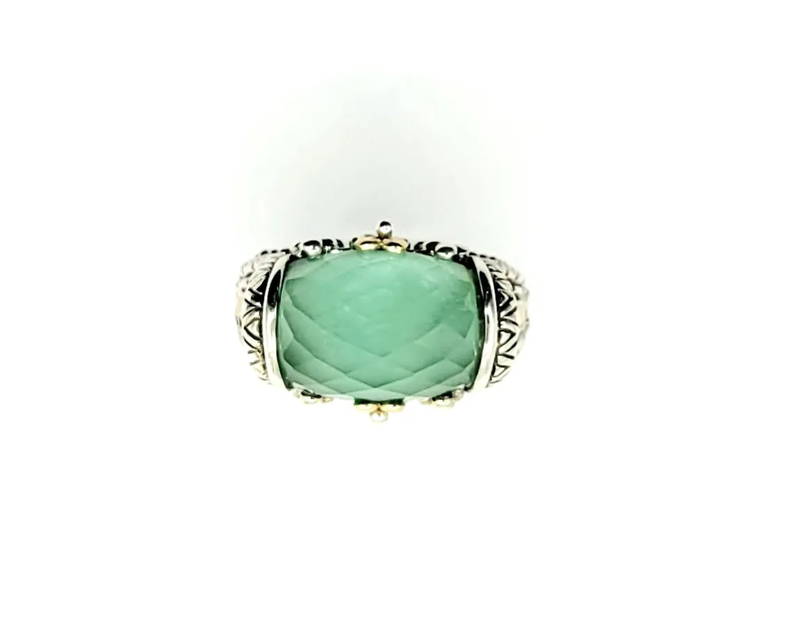 Sterling Silver 18 kt Yellow Gold Barba Bixby Green Faceted Chrysoprase Doublet Ring