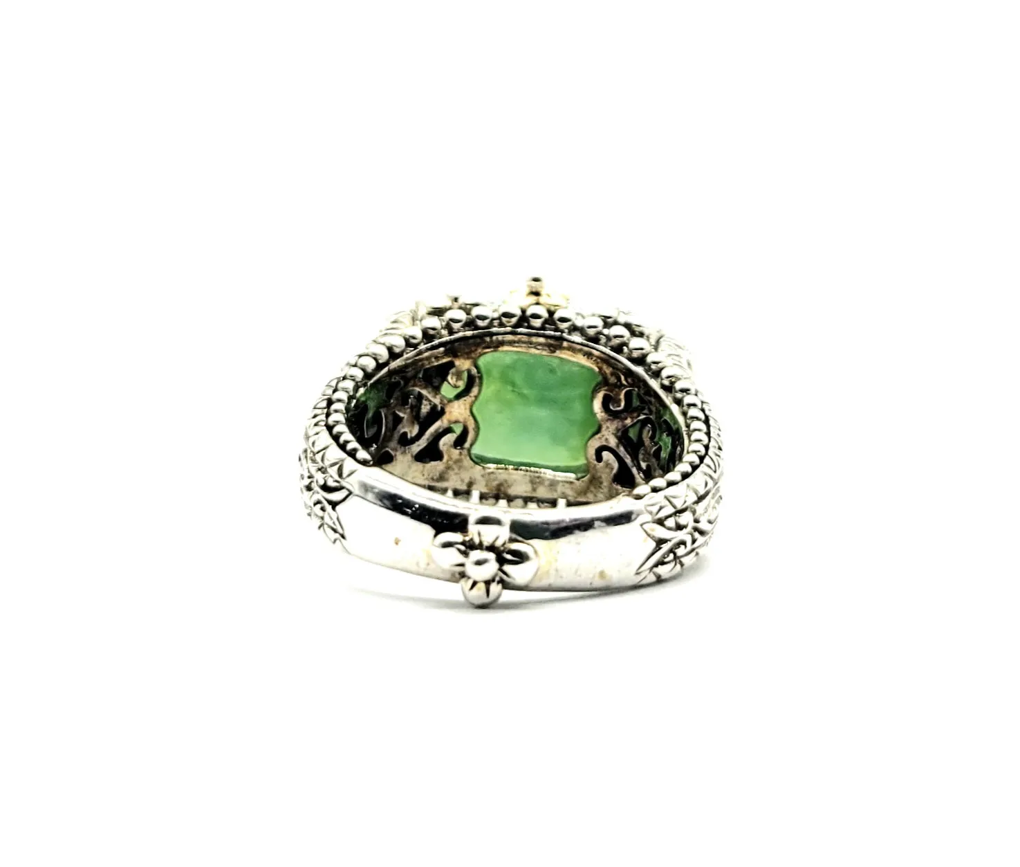 Sterling Silver 18 kt Yellow Gold Barba Bixby Green Faceted Chrysoprase Doublet Ring