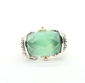 Sterling Silver 18 kt Yellow Gold Barba Bixby Green Faceted Chrysoprase Doublet Ring