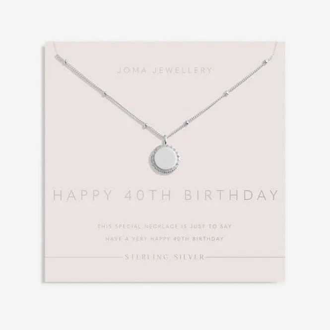 Sterling Silver 40th Birthday Disc Pave 46cm   5cm Necklace JJS0023