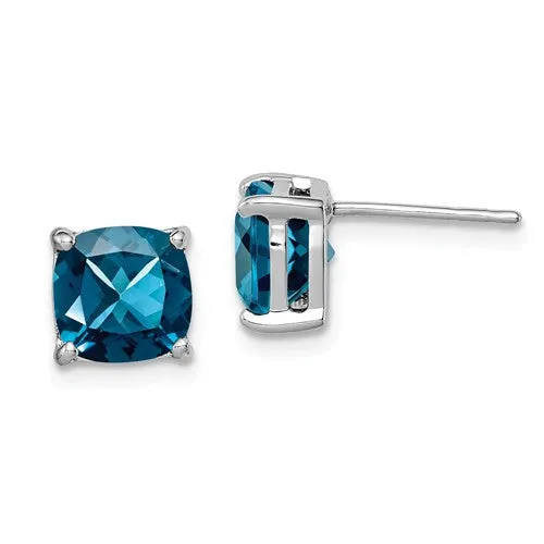 Sterling Silver 7mm Cushion Cut London Blue Topaz Post Earrings