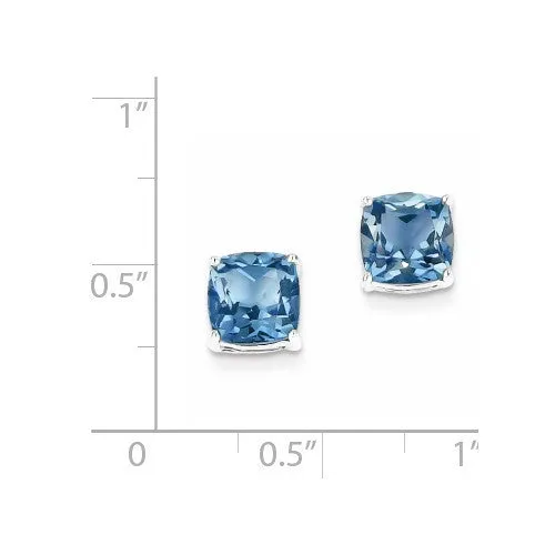 Sterling Silver 7mm Cushion Cut London Blue Topaz Post Earrings