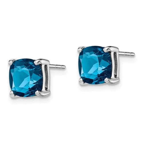 Sterling Silver 7mm Cushion Cut London Blue Topaz Post Earrings