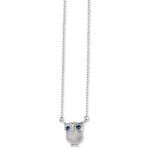 Sterling Silver Created Blue Sapphire Owl Necklace