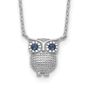 Sterling Silver Created Blue Sapphire Owl Necklace