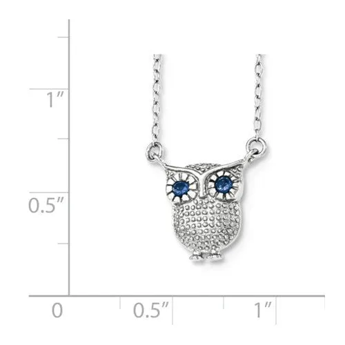 Sterling Silver Created Blue Sapphire Owl Necklace