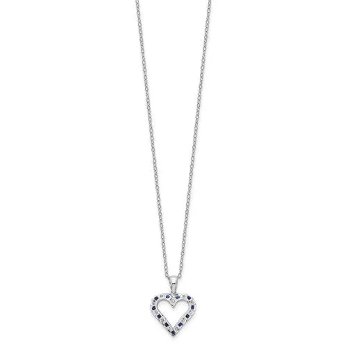 Sterling Silver Diamond & Blue Sapphire Heart Necklace