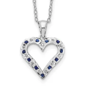 Sterling Silver Diamond & Blue Sapphire Heart Necklace