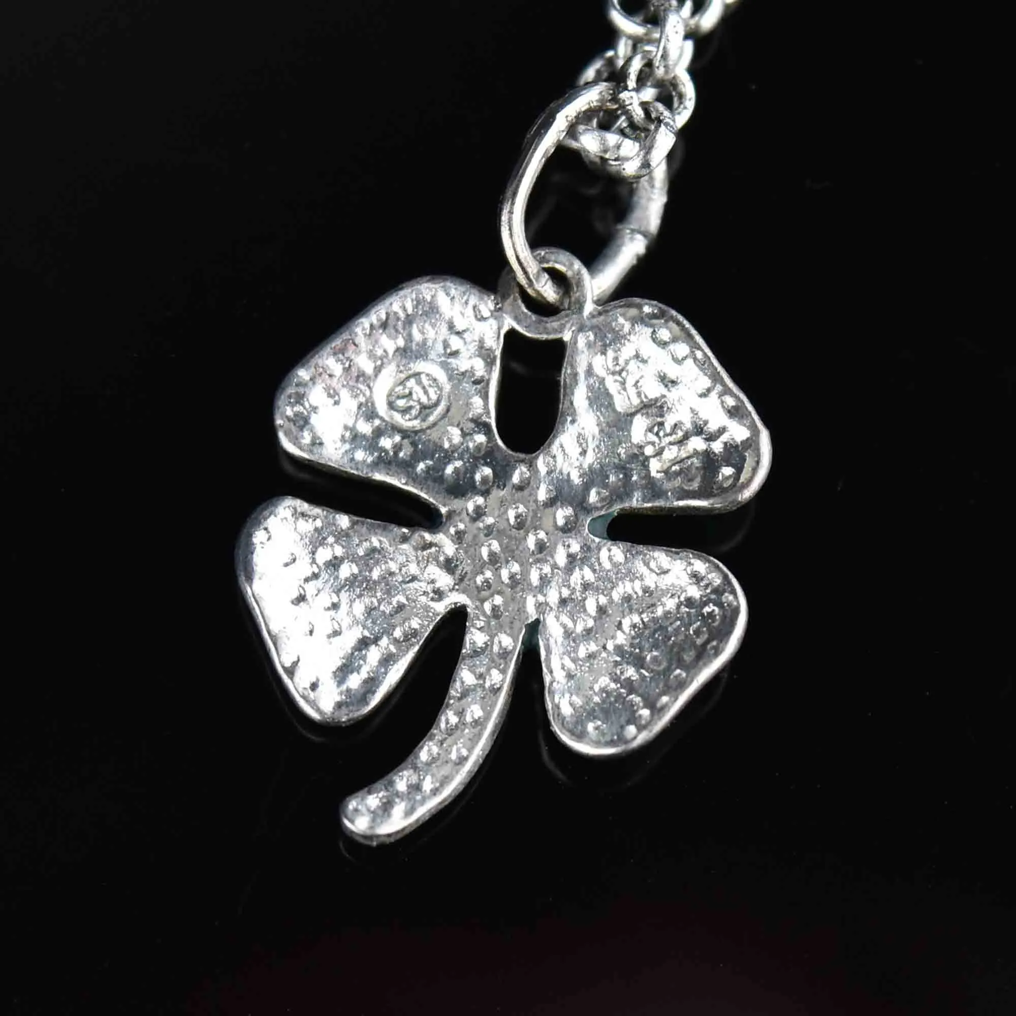 Sterling Silver Green Enamel Four Leaf Clover Pendant Necklace