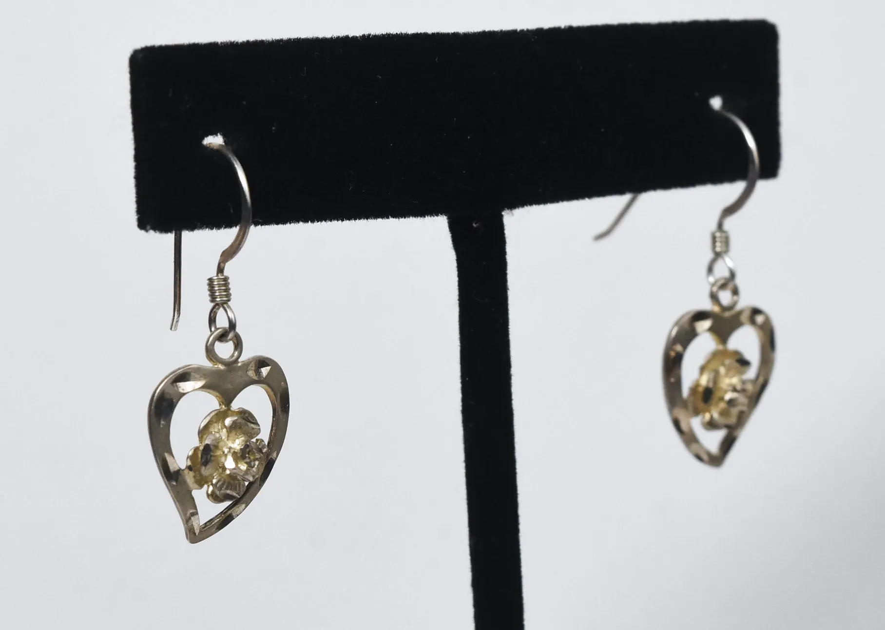 Sterling Silver Heart Rose Dangle Earrings