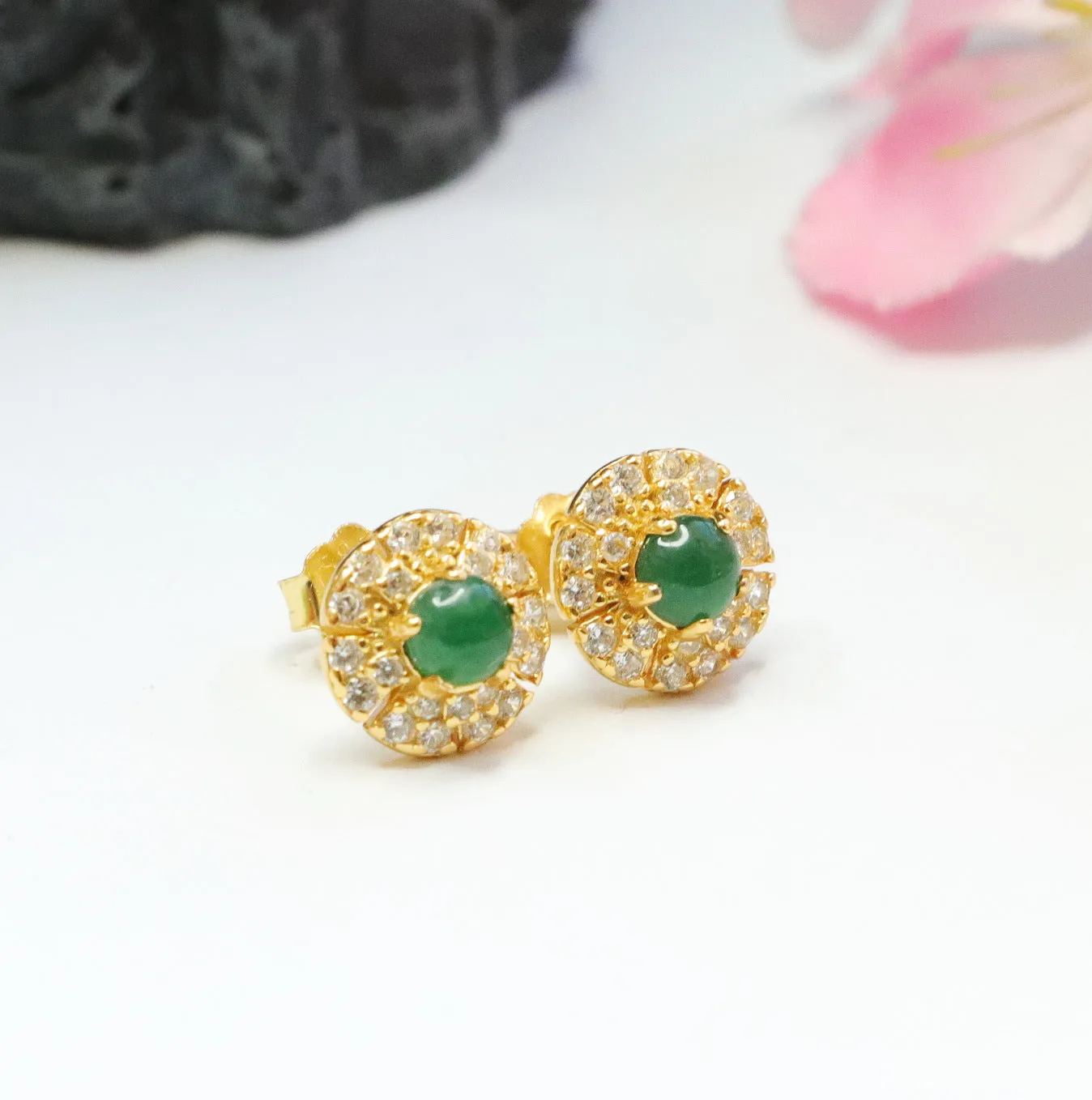 Sterling Silver Ice King Green Jade Stud Earrings