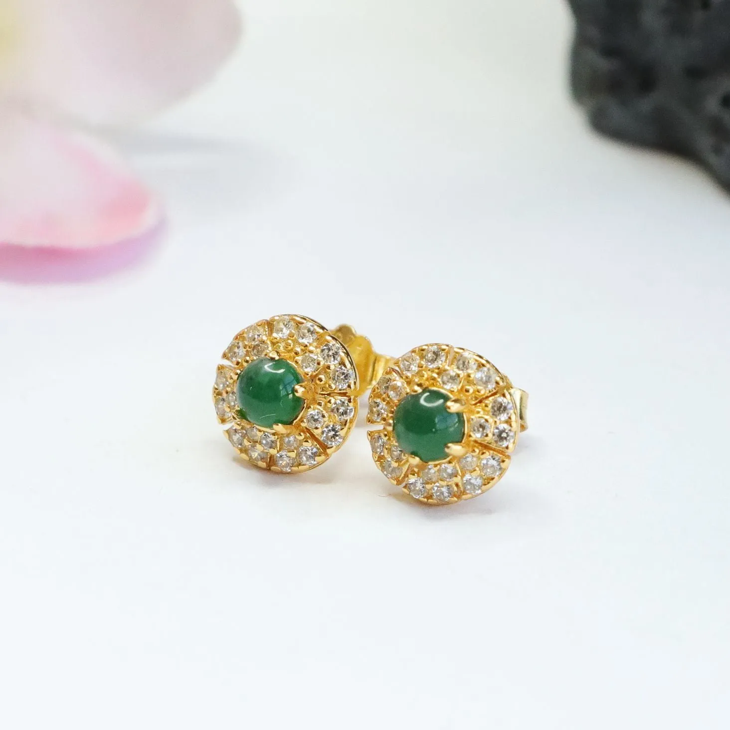 Sterling Silver Ice King Green Jade Stud Earrings