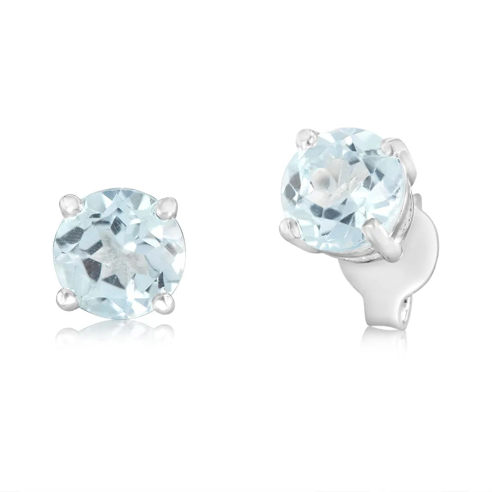 Sterling Silver Natural Blue Topaz 5mm Stud Earrings