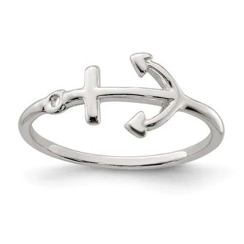 Sterling Silver Sideways Petite Anchor Ring