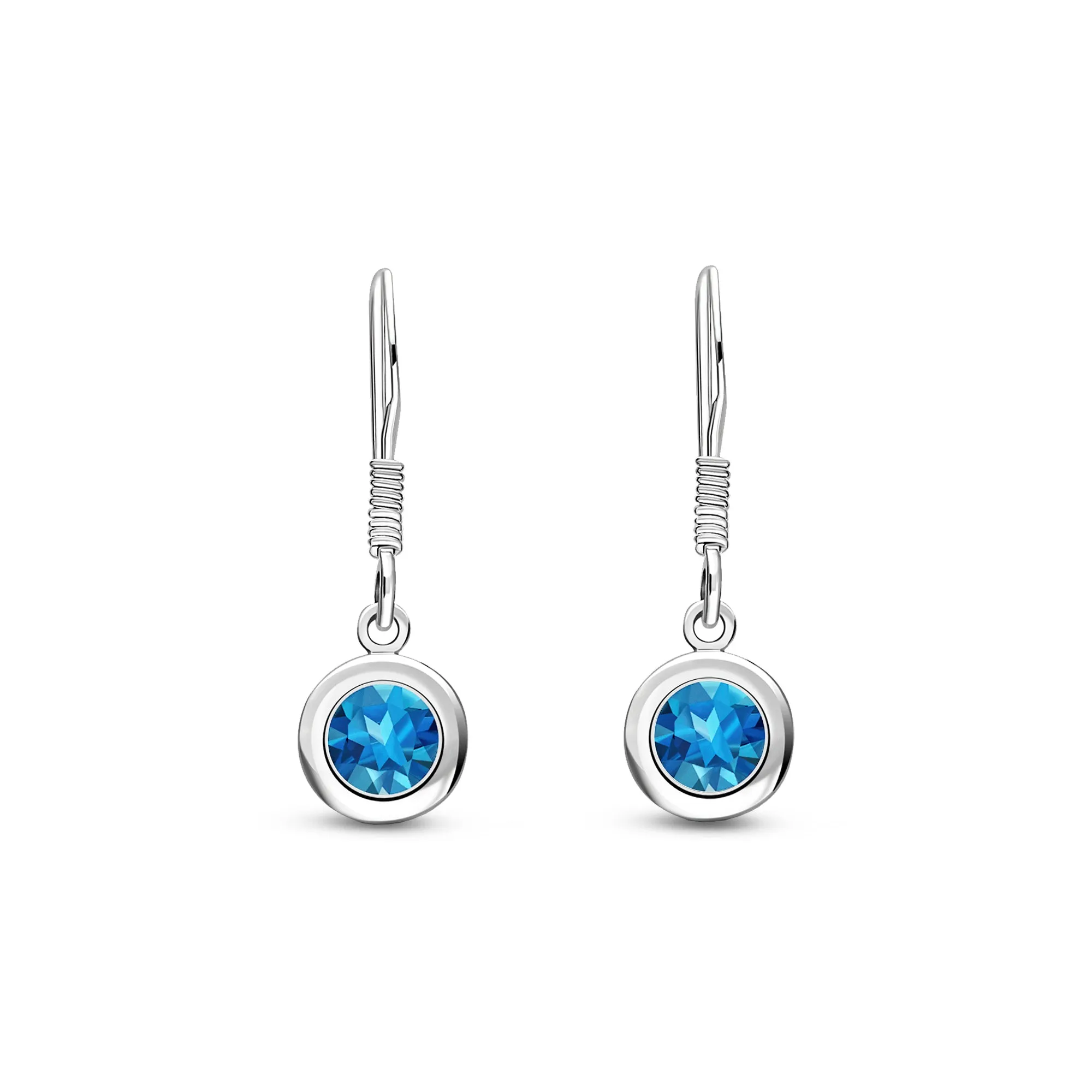 Sterling Silver Swiss Blue Topaz 5mm Round Framed Drop Earrings