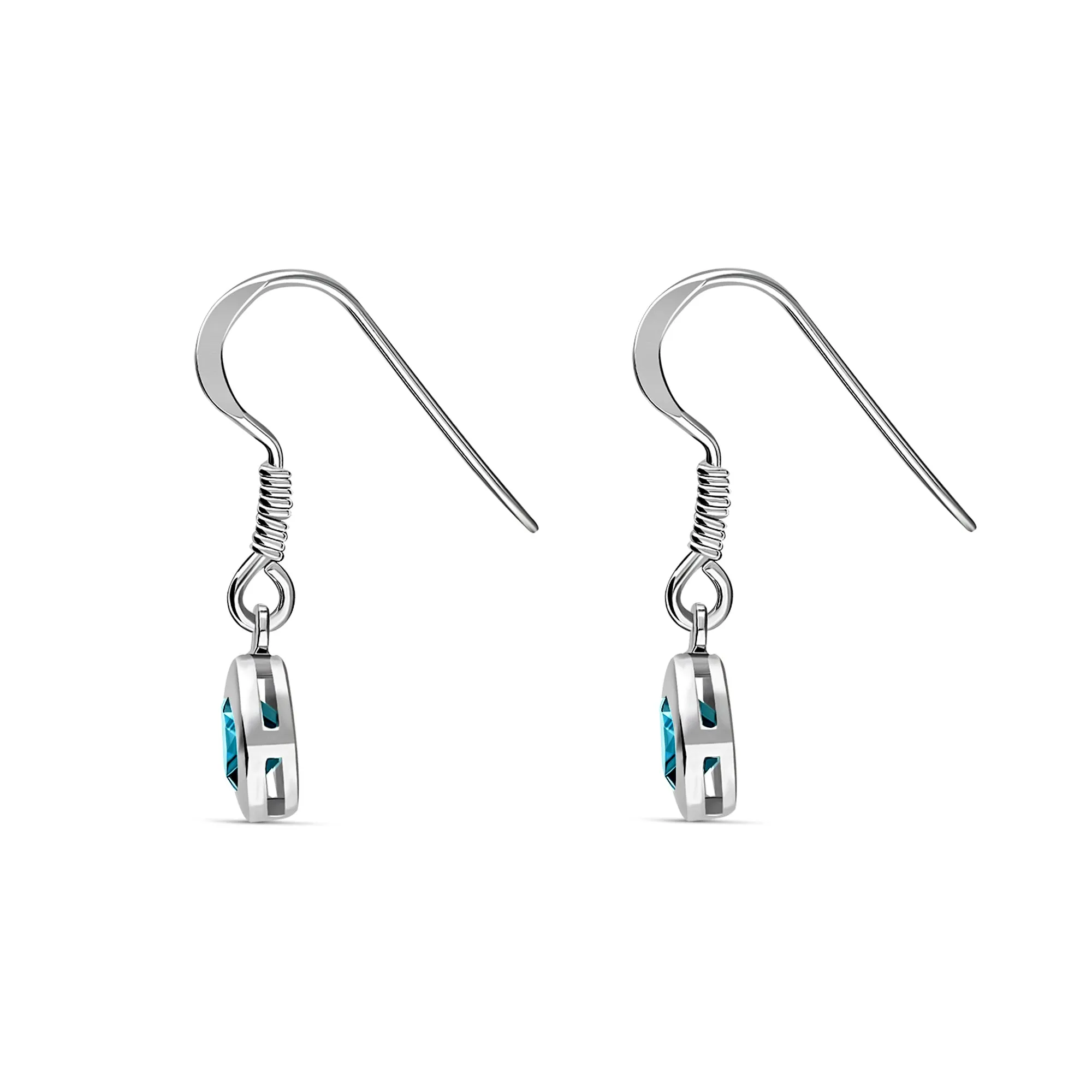 Sterling Silver Swiss Blue Topaz 5mm Round Framed Drop Earrings