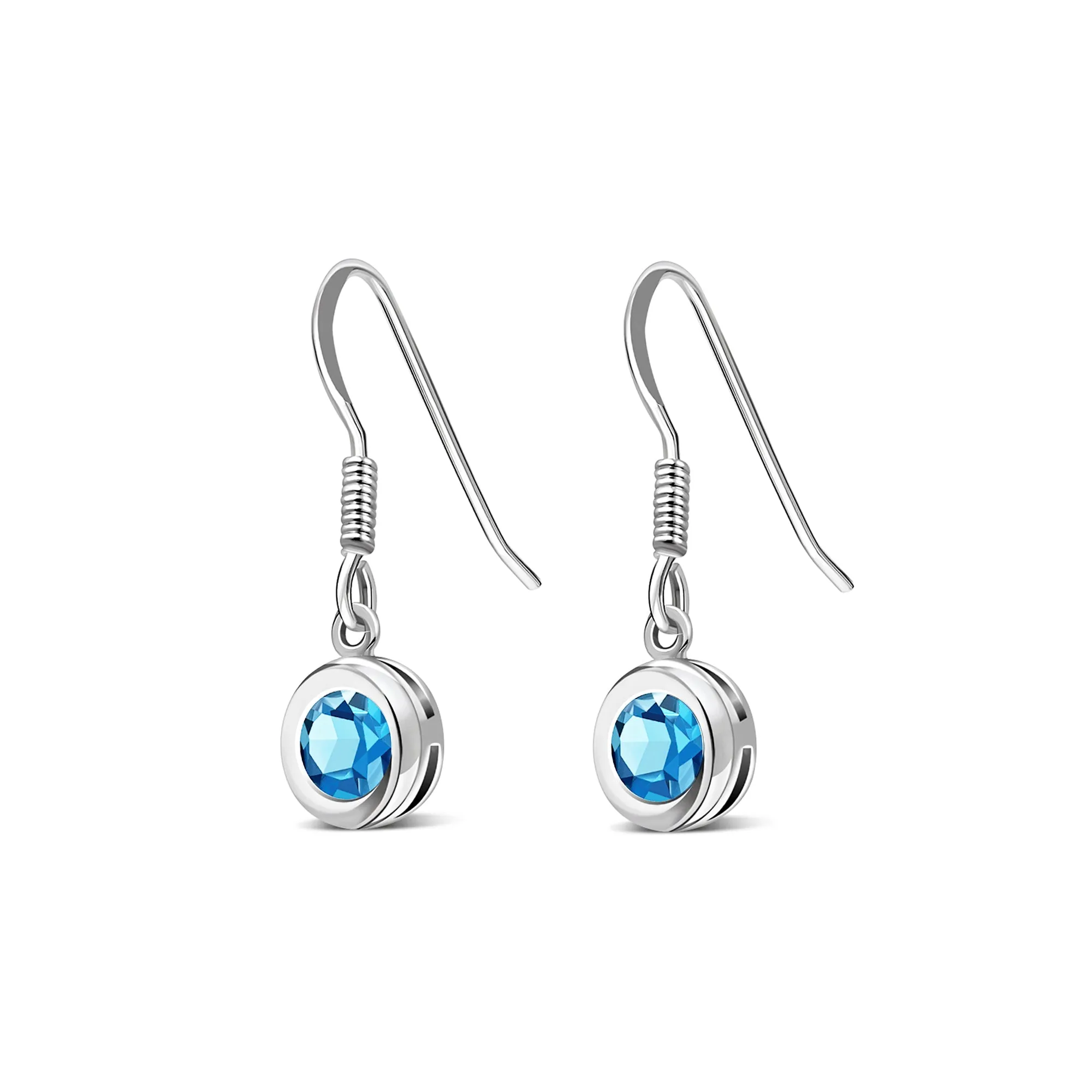 Sterling Silver Swiss Blue Topaz 5mm Round Framed Drop Earrings