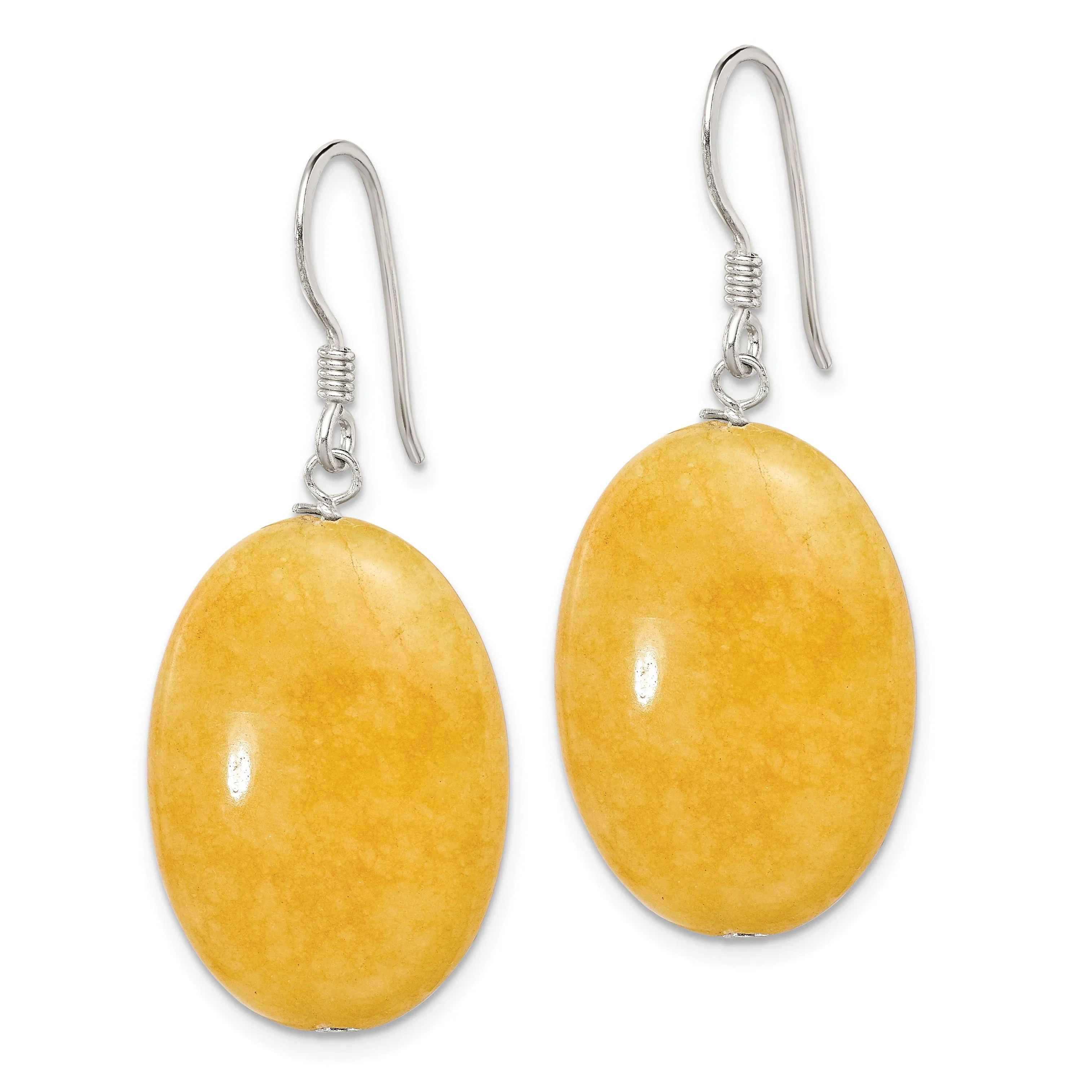 Sterling Silver Yellow Jade Dangle Hook Earring