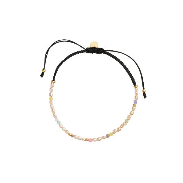 Stine A Confetti Pearl Bracelet With Beige and Pastel Mix With Black Ribbon 3181-02-OS