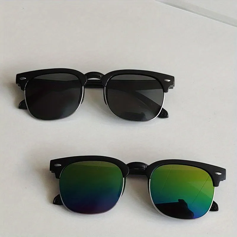 Stylish Half Frame Metal Sunglasses for Kids with Color Film