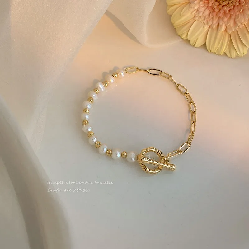 Summer Pearl Stitching Bracelet Female Ins Tide Niche Design Sense New Light Luxury Exquisite Personality Bracelet