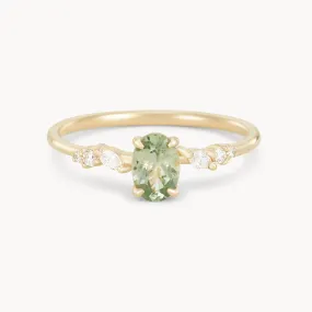 sunlit promise one-of-a-kind ring - 14k yellow gold, green oval sapphire